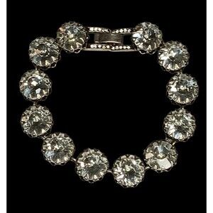 Vintage Stella & Dot Bracelet Silvertone Large Clear Rhinestones 7" x .5"